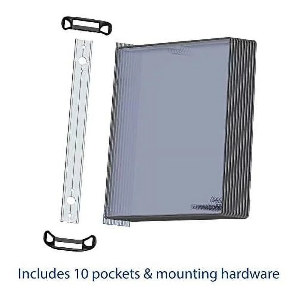 Djois Wall Mounted Reference And Display System, 10 Universal-Size Pockets, Double-Sided Viewing, Black Outer Frame, Professional PRO Series Model (TP920307)