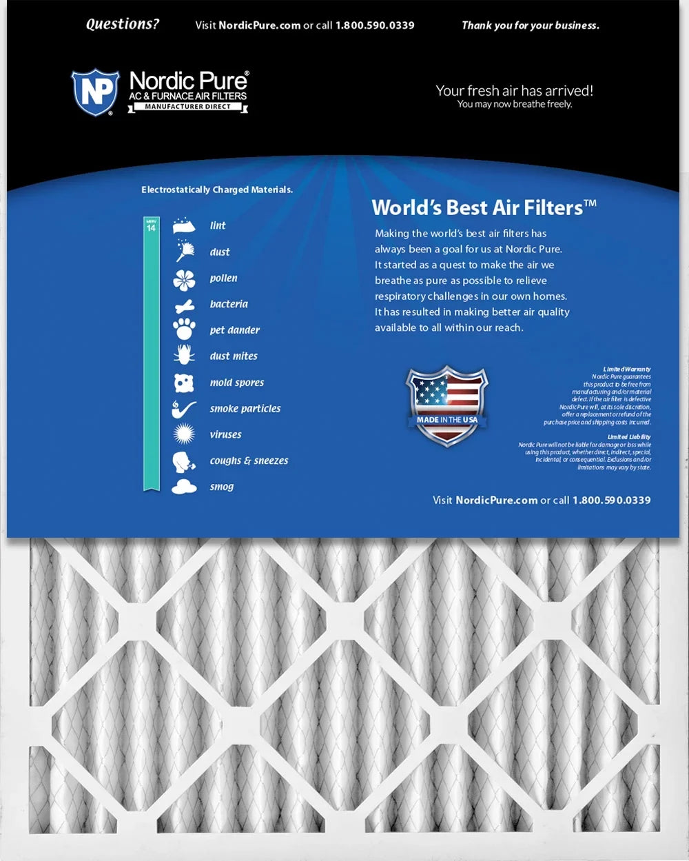 Nordic Pure 16x24x2 Pleated MERV 14 Air Filters 12 Pack