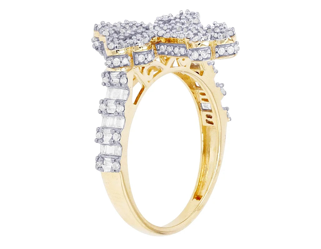 Baguette Cross 0.875 CT Diamond Ring 10K Yellow-White Gold