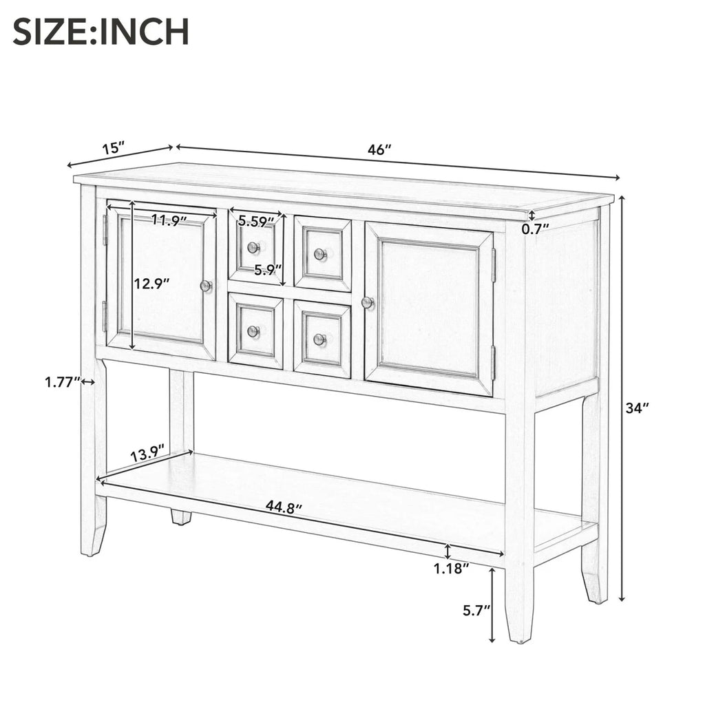 TREXM Cambridge Series Ample Storage Vintage Console Table with Four Small Drawers and Bottom Shelf for Living Rooms Entrances and Kitchens (Lime White OLD SKU WF190263AAK)