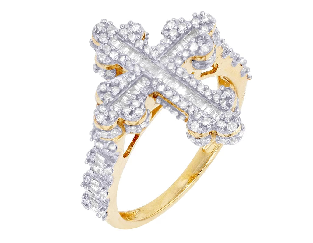 Baguette Cross 0.875 CT Diamond Ring 10K Yellow-White Gold