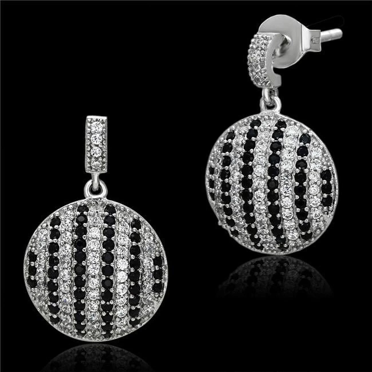Alamode TS069 Women Rhodium 925 Sterling Silver Earrings with AAA Grade CZ in Jet
