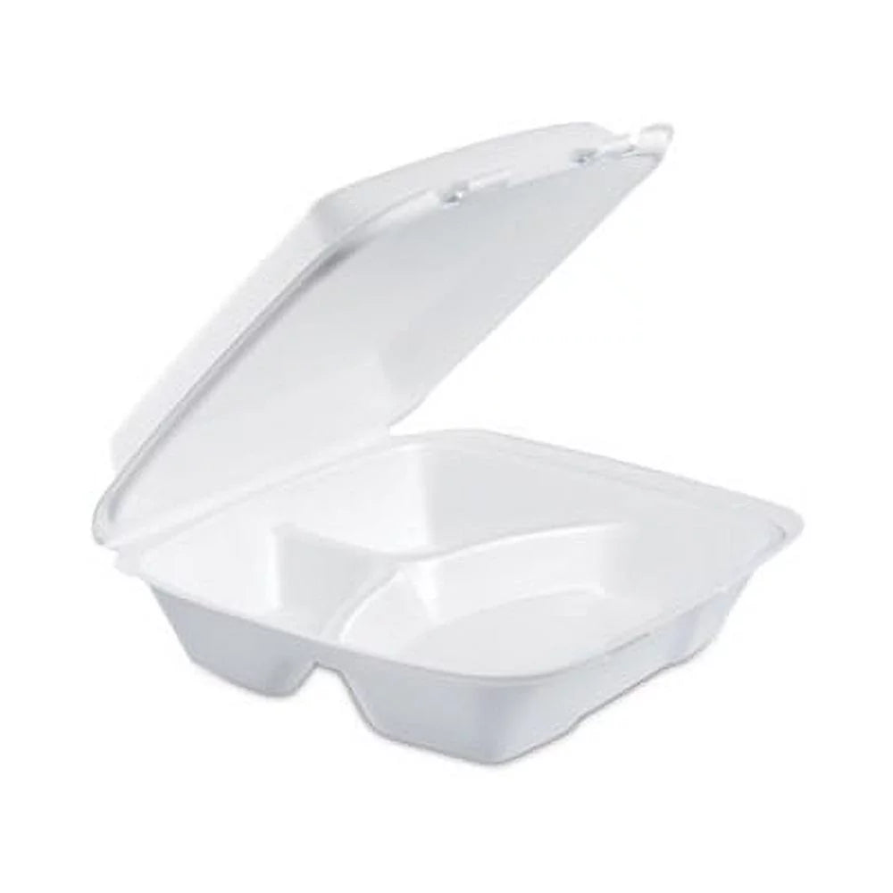 Dart 3-comprtmt Large Foam Closing Carryout Trays