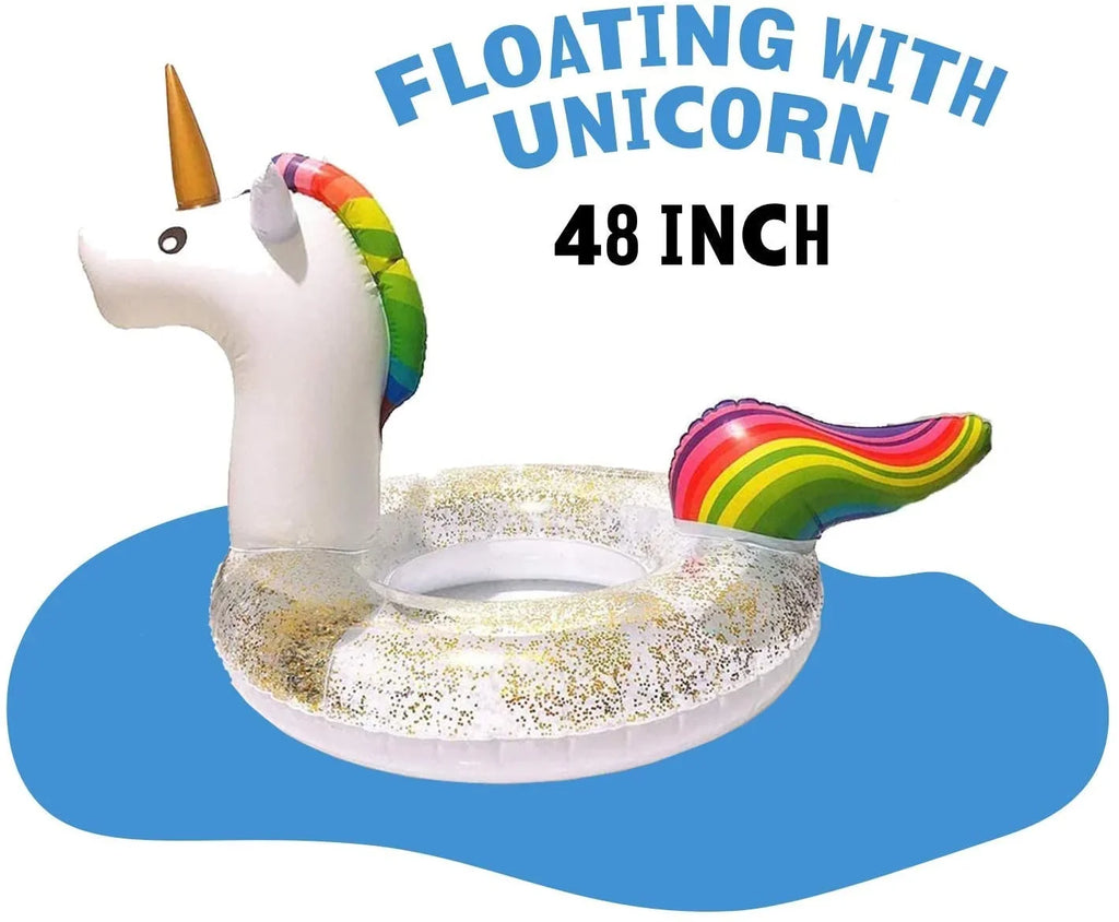 Blossom Glitter Sequins Animal Pool Floats, Inflatable Unicorn Ring Pool Float, Swimming Pool Ring, Pool Inflatables for Kids and Adults, Pool Toys Inflatable, Water Float | 48 Inch