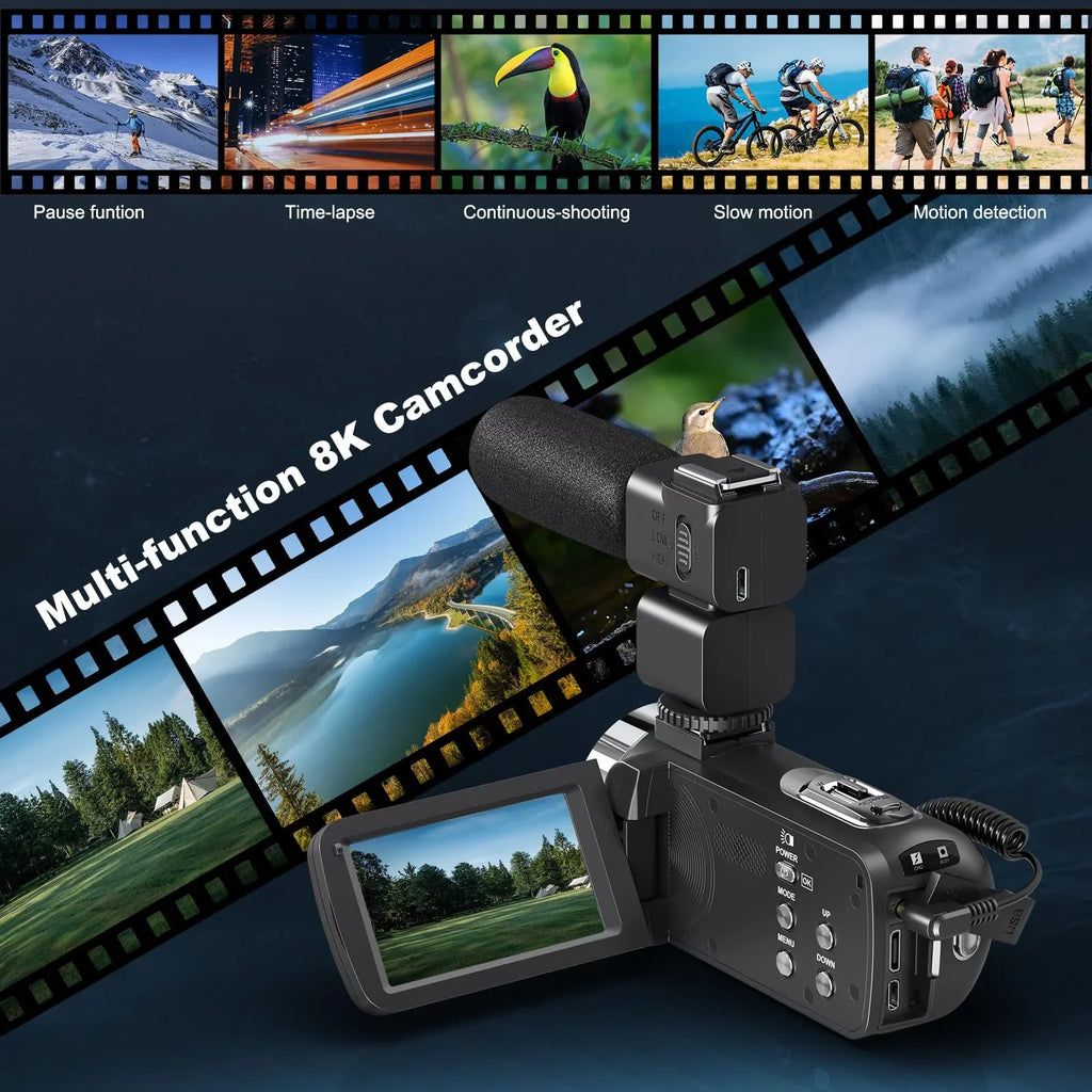 MARVUE 8K Video Camera 64MP 18X Digital Camera Video Camera for Youtube 3.0 inch Flip Screen Camcorder Vlogging Camera with 32GB SD Card, 2.4G Remote Control, Two Batteries and External Mic
