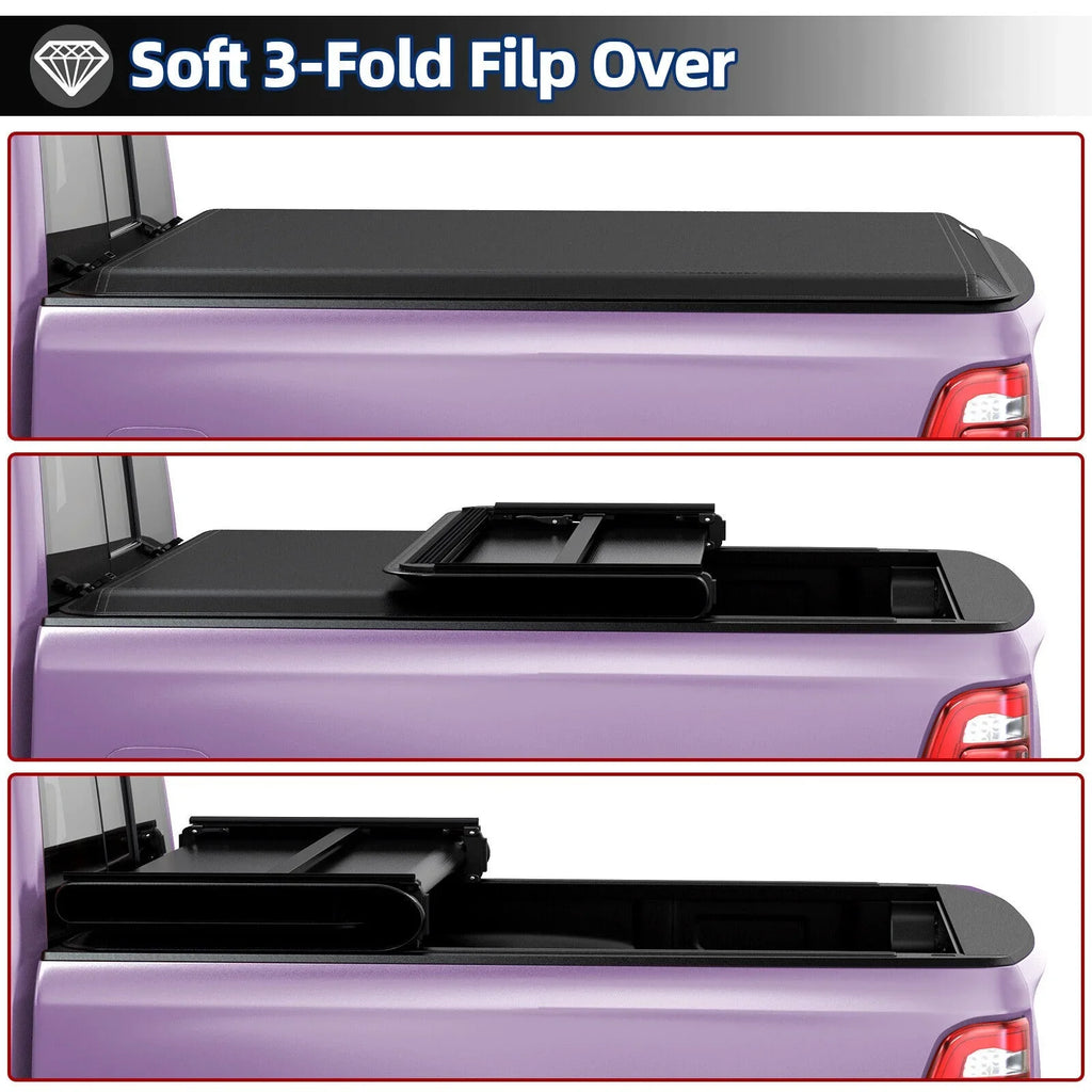 Ledkingdomus 5 Feet Soft Tri-fold Truck Bed Tonneau Wrap for 2020-2023 Jeep Gladiator JT on Top