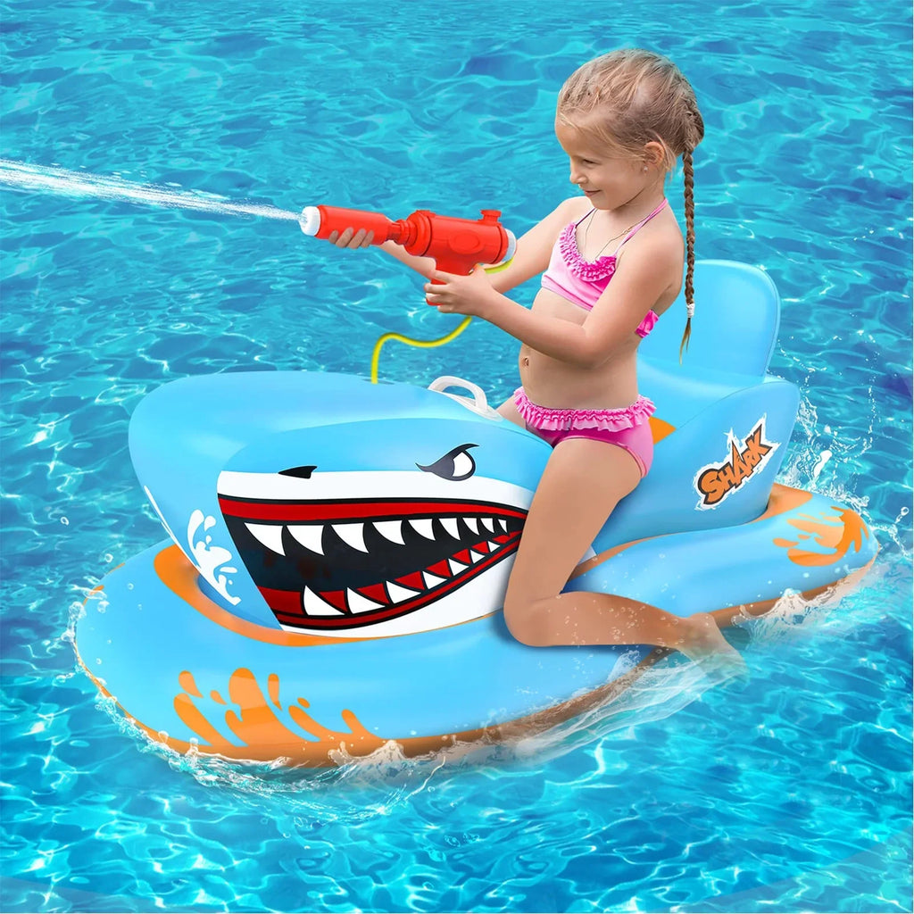 Pool Floats for Kids,Shark Ride-on Pool Toys with Waterpistol for Kid Pool Game Boys Girls Age 3-12
