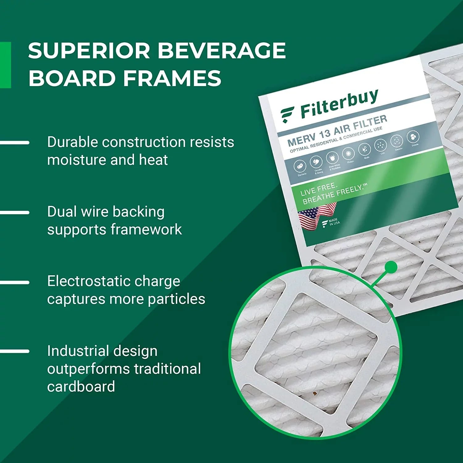 Filterbuy 10x25x4 MERV 13 Pleated HVAC AC Furnace Air Filters (5-Pack)