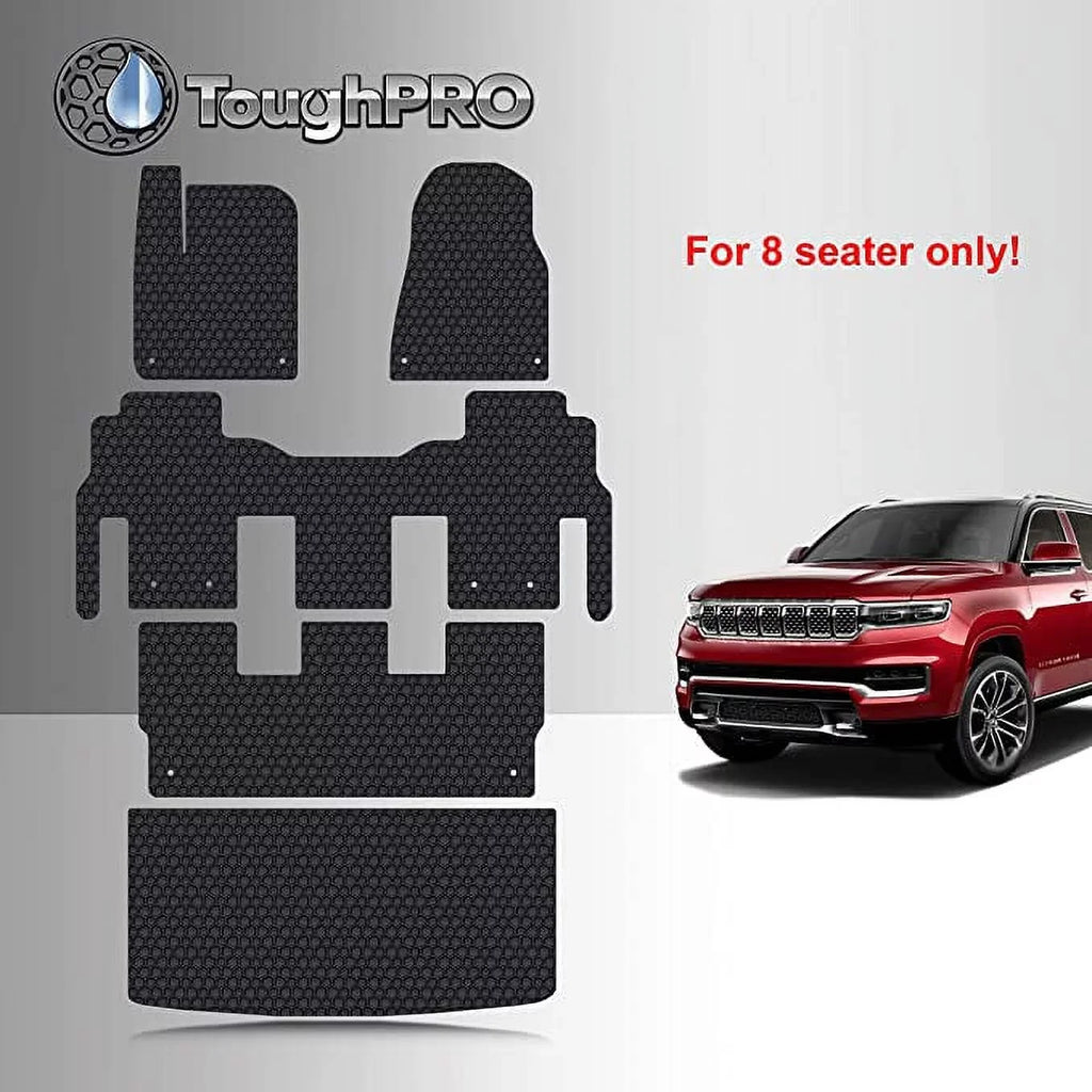 TOUGHPRO Floor Mats Accessories Set + 3rd Row + Cargo Fitting with Jeep Grand Wagoneer 8 Seater All Climate Heavy Duty Black Rubber - 2022