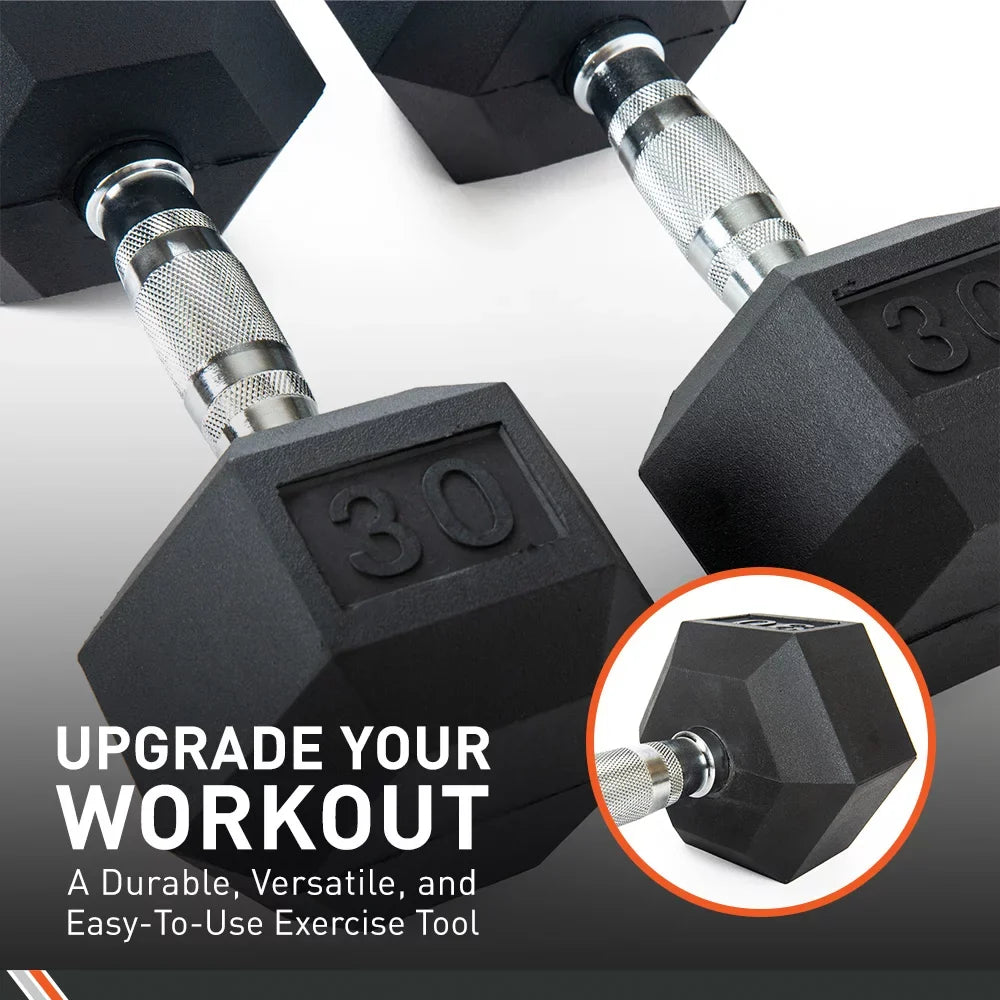 Body Sport Rubber Encased Hex Dumbbell - Set of Two - Black/Metal - 20 Pounds