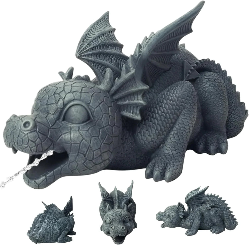 Dragon Fountain Resin Pond Spouting Dragon Garden Statue Climate Durable Realistic Water Spray Dragon Statue for Yard Park Courtyard Pond Pool
