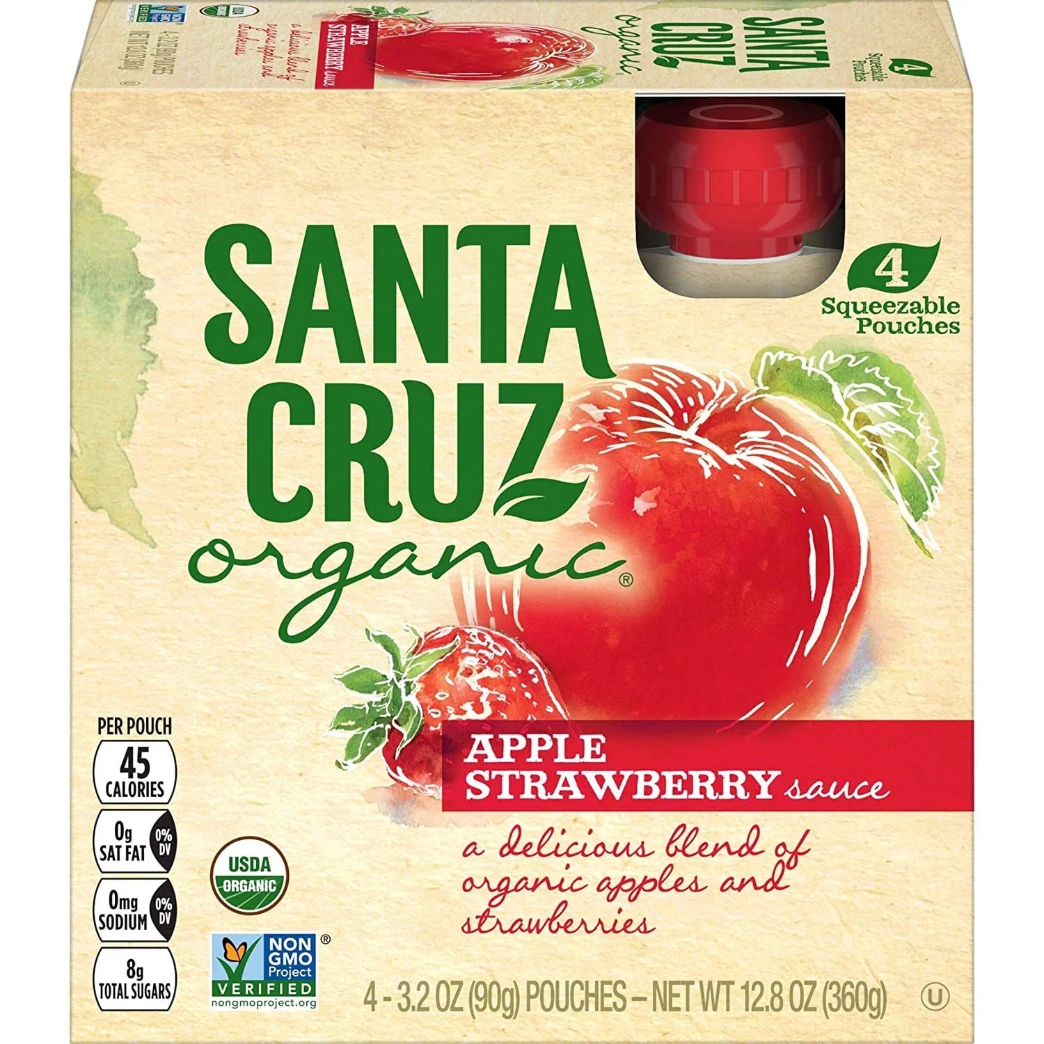 Santa Cruz Organic® Apple Sauce Apple Strawberry -- 4 Pouches Pack of 2