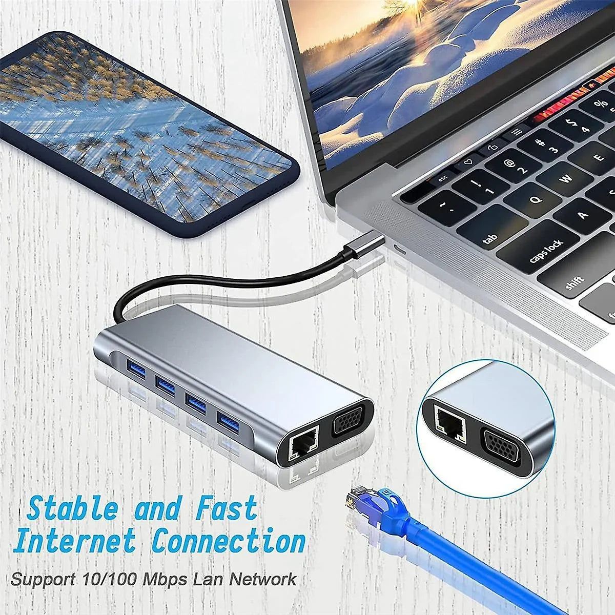 Kidsol USB C Laptop Docking Station 11-in-1 Multi-Port with 4K HDMI, VGA,Type-C PD100W Power,USB A*4, Gigabit Fitting with Lenovo HP MacBook Pro,Air 3.5mm Ports