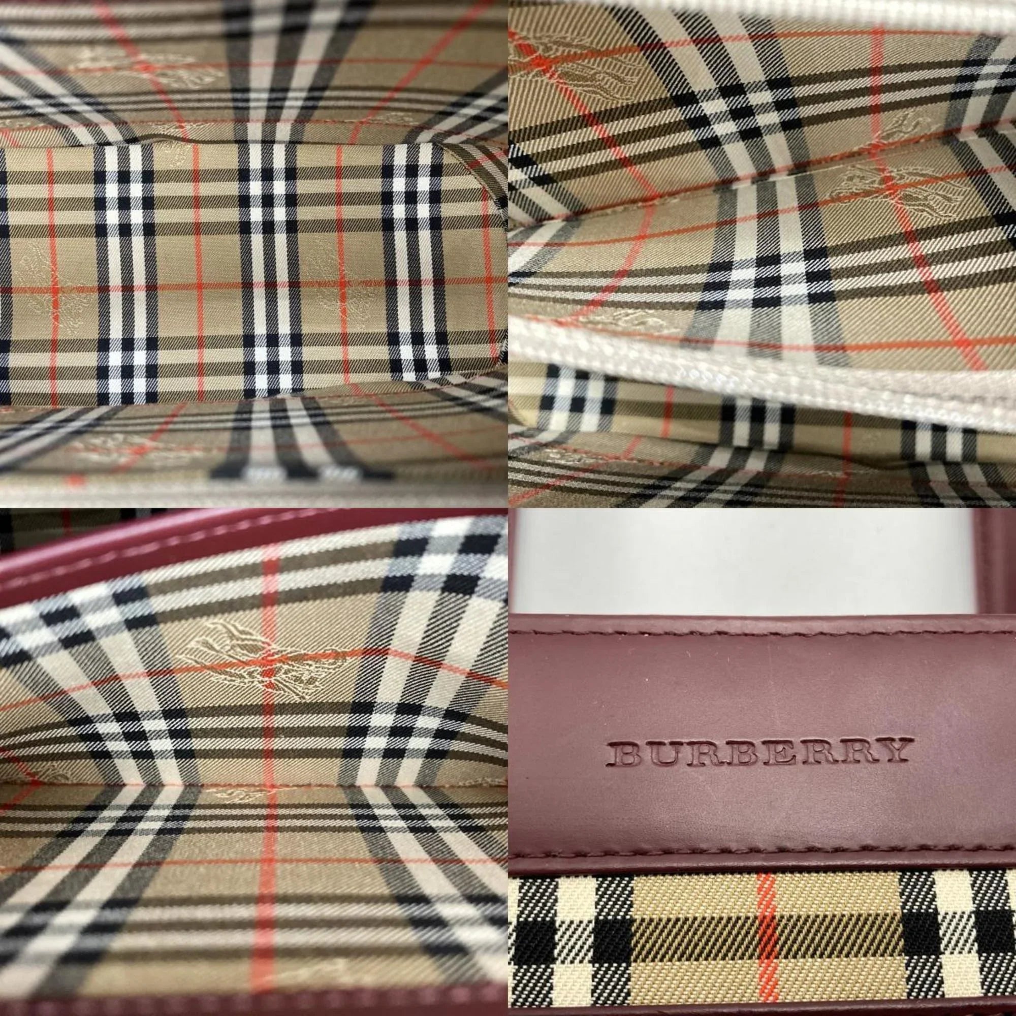 Pre-Owned BURBERRY Burberry Handbag Tote Bag Formal Nova Check Bordeaux Red Leather Ladies Fashion USED (Good)