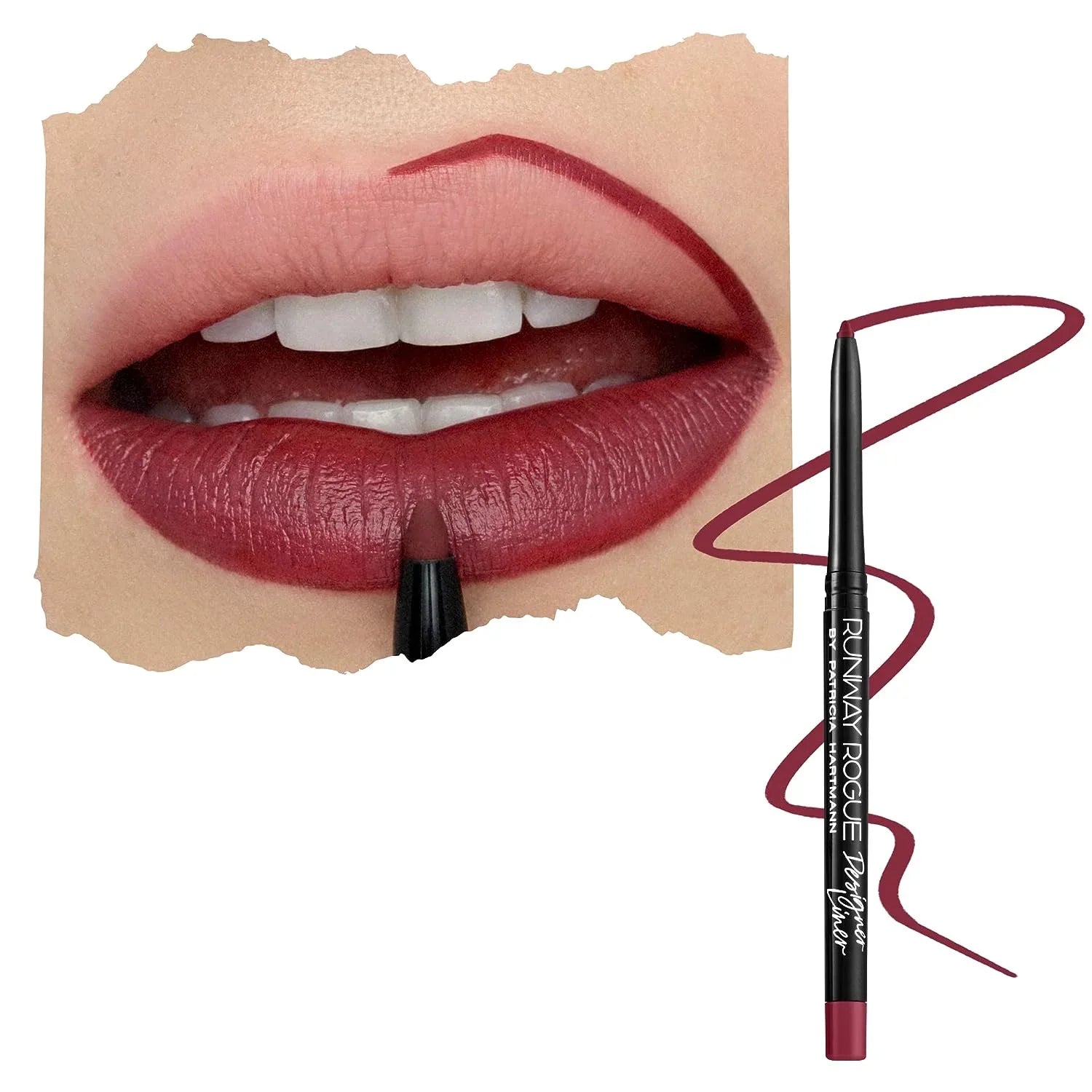 Runway Rogue Designer Liner Lip Pencil, Matte Garnet-Maroon Lip Liner and Sharpener, Get the Look