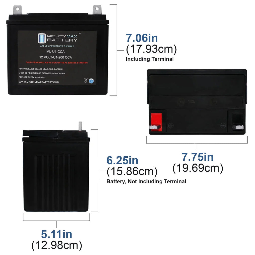 ML-U1 12V 200CCA Battery for Bobcat Textron BZT2000 Walk Behind Mower