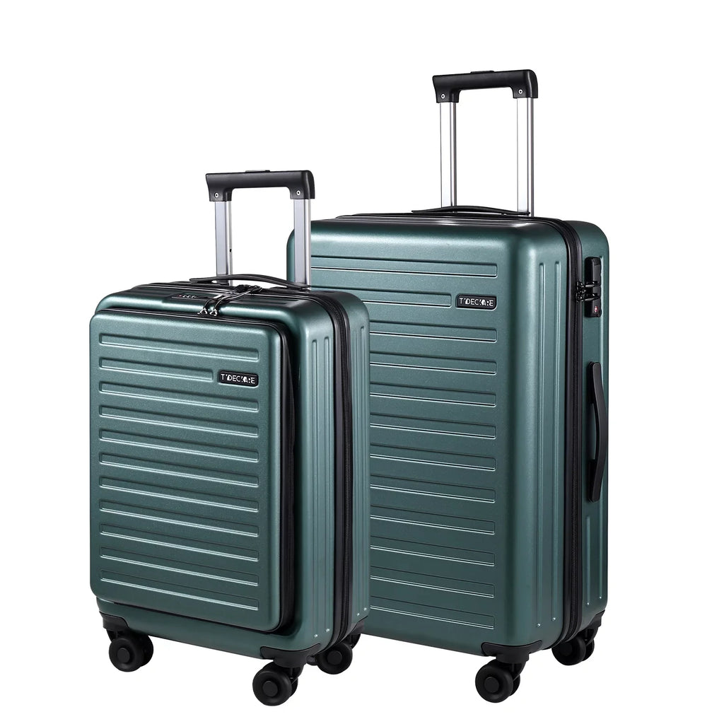 2 Piece 20/24 Luggage Set, Only 20 with Front Laptop Pocket & Expandle, Lightweight ABS+PC Hardshell Suitcase with TSA Lock & Spinner Wheels, 20 Inch 37~41L + 24 Inch 65L, Dark Green