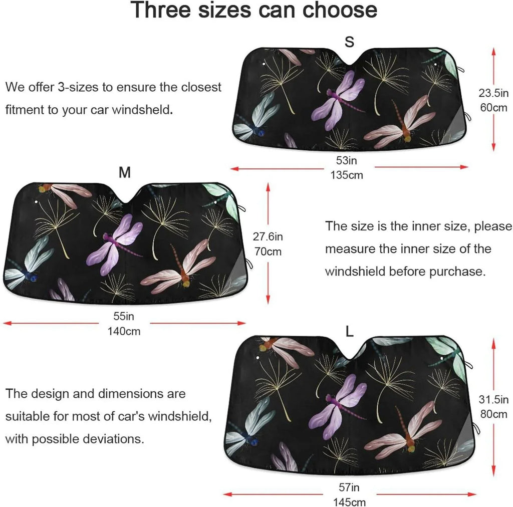 Hyjoy 55x27.6in Dragonfly Car Windshield Sun Shield Shade Foldable Sunshade for Blocks UV Rays Protector-Keeps Your Vehicle Cool for Most Sedans SUV Truck