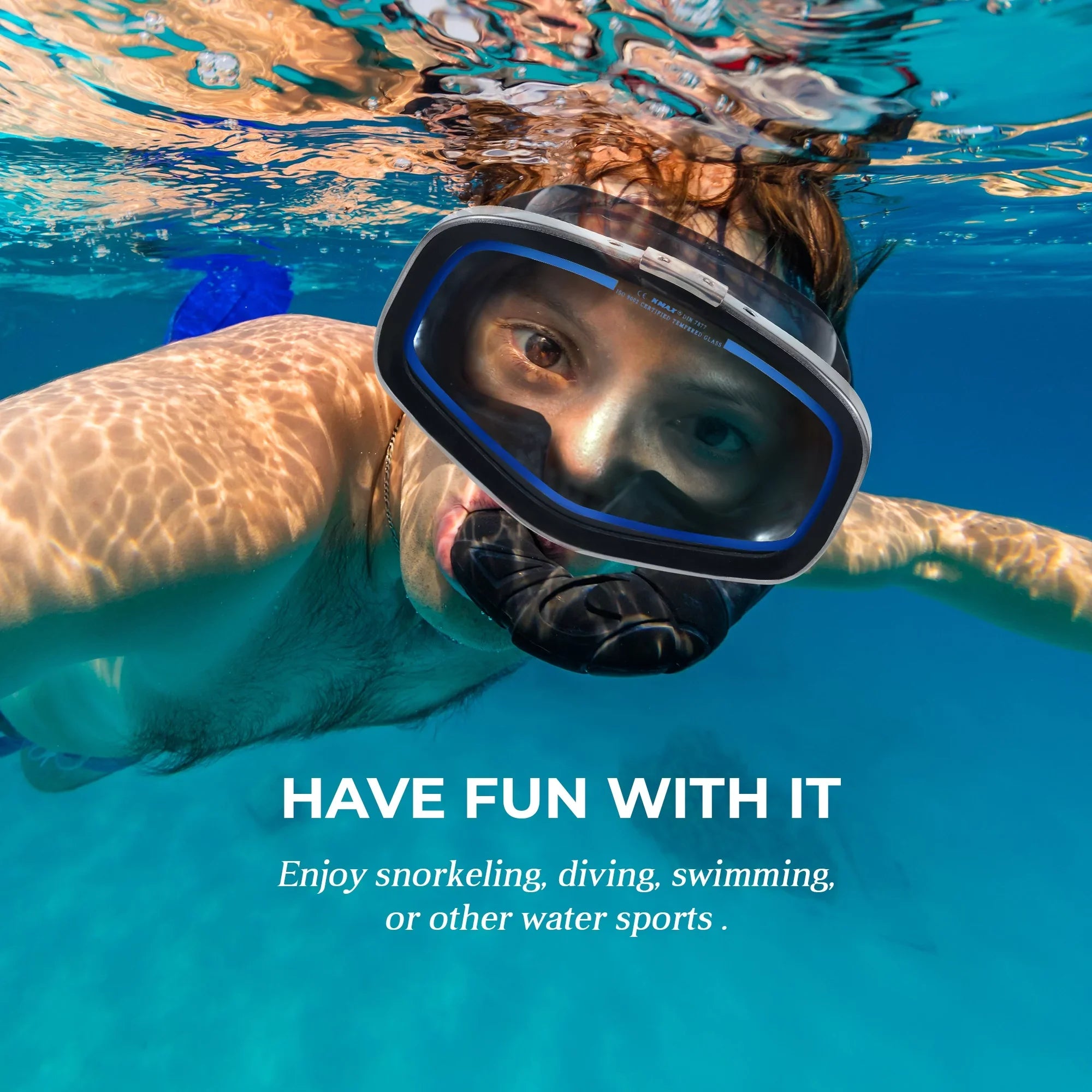 Hanway Adva Snorkel Mask – Tempered Glass Diving Goggles - Scuba Mask for Professional Diving and Snorkeling – Adjustable Clasp Silicone Molding Swimming Mask-Blue