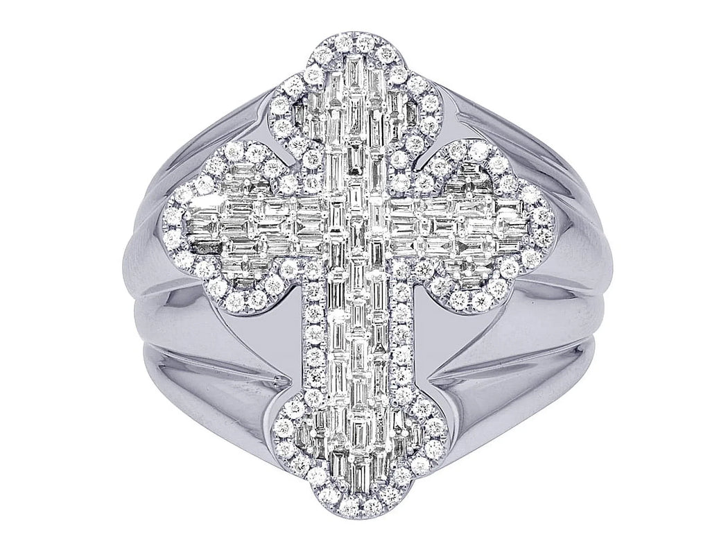 Baguette Cross 1.05 CT Diamond Pinky Ring Gold 25MM S10