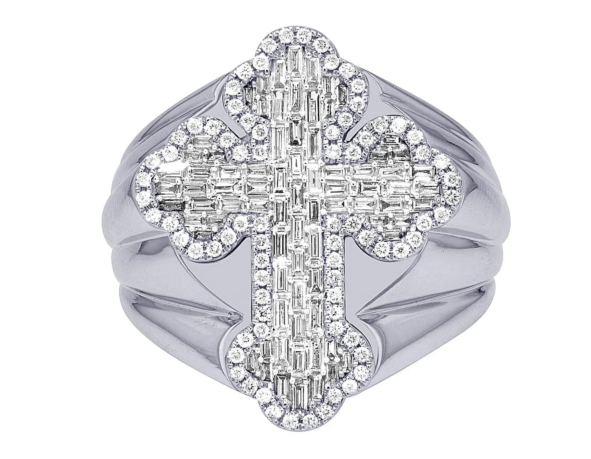 Baguette Cross 1.05 CT Diamond Pinky Ring Gold 25MM S10