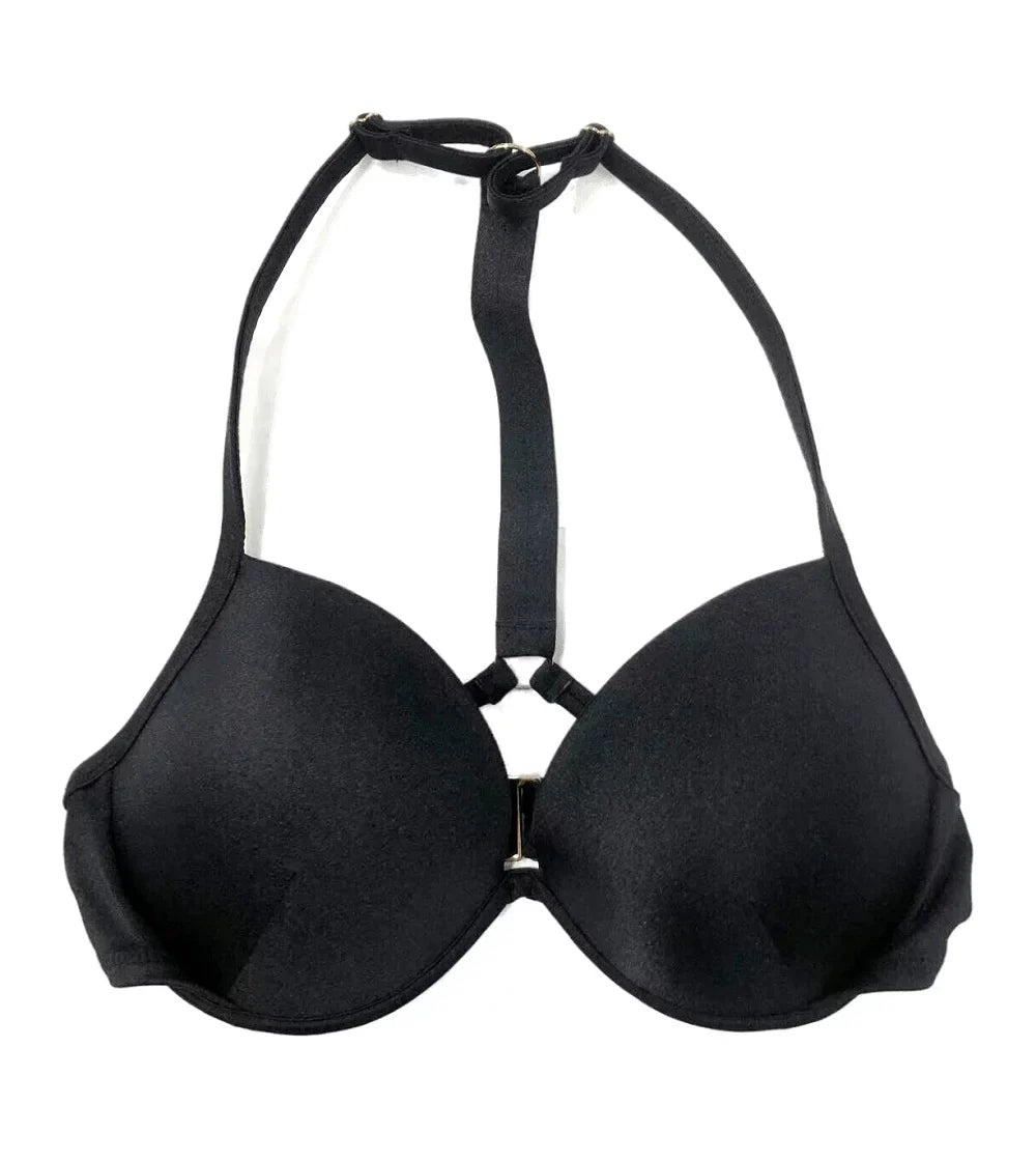 Victoria's Secret Shine Strap Fabulous Push Up Bikini Swim Top Black Size 34DDD NWT