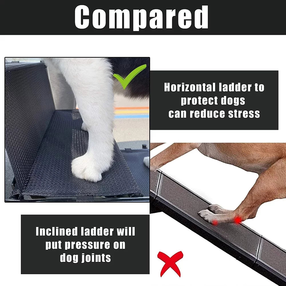 Sunb Foldable Pet Stairs Ramp,Metal Frame Portable 4 Steps Nonslip Stairs,Lightweight for High Beds,Trucks,SUV,Car