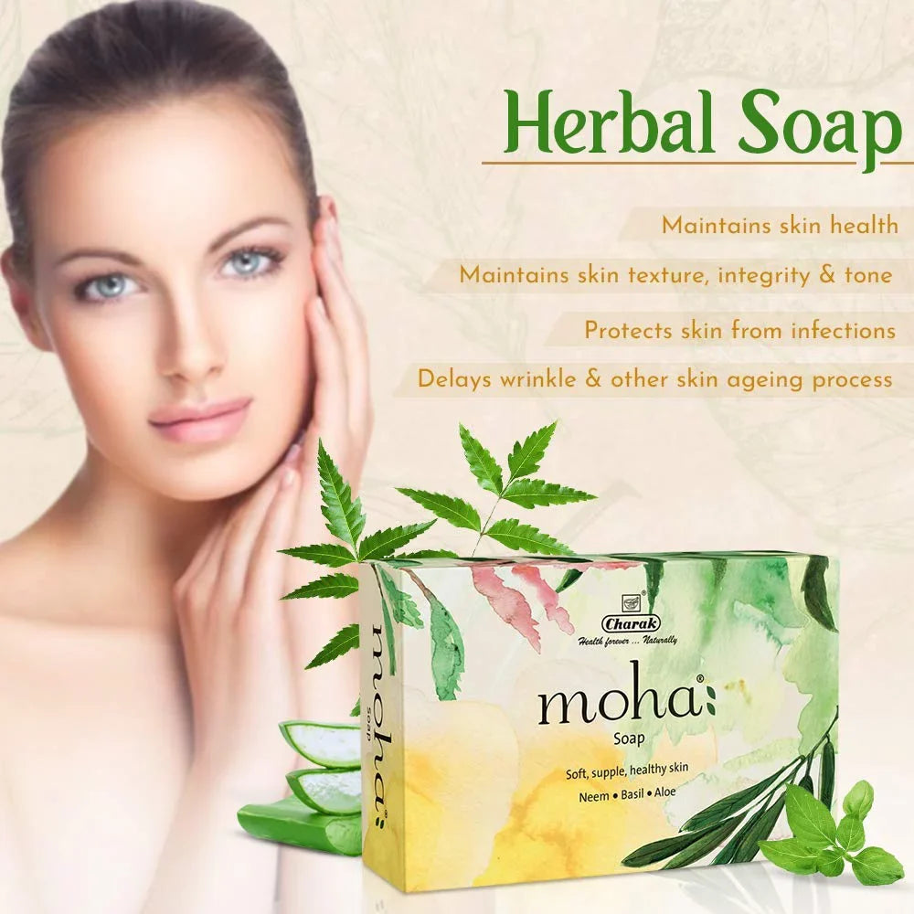 Pamer Moha Herbal Soap 100 Gram X 3 With Goodness Of Aloe Vera Gel, Basil & Neem, Bathing Soap, Face & Body Soap, Unisex Product