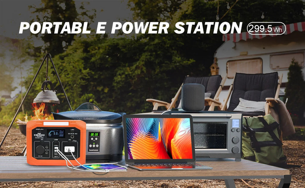 EXCITED WORK Portable Power Station 350W (500W Surge),299.5Wh/83200mAh Backup Lithium Battery with 110V AC Outlet and Wireless Charger,Solar Generator for Outdoor Camping,RV Travel and Home Emergenc