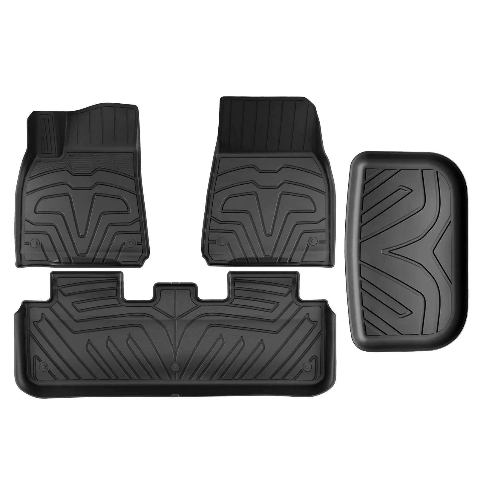 Ikon Motorsports 3D TPE Floor Mats + Trunk Mat Suitable with 2020-2023 Tesla Model Y, All Climate Floor Liners, Front & 2nd Row Full Set Custom Protection Heavy Duty Rear Tray Cargo Mats, Black