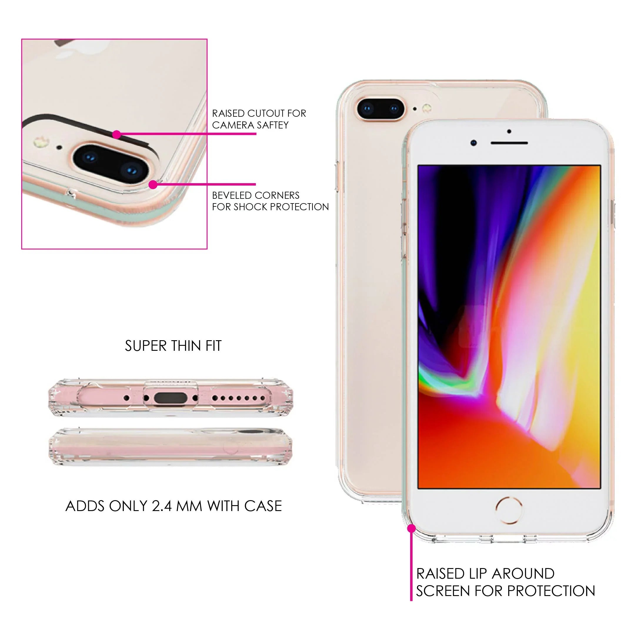 DistinctInk Clear Shockproof Hybrid Case for iPhone 7 PLUS / 8 PLUS (5.5" Screen) TPU Bumper Acrylic Back Tempered Glass Screen Protector - Money Can't Buy Happiness, Rather Cry in Jaguar