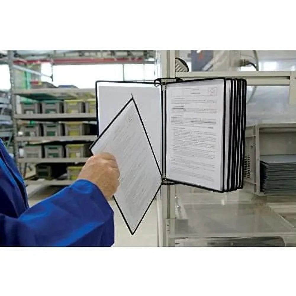 Djois Wall Mounted Reference And Display System, 10 Universal-Size Pockets, Double-Sided Viewing, Black Outer Frame, Professional PRO Series Model (TP920307)