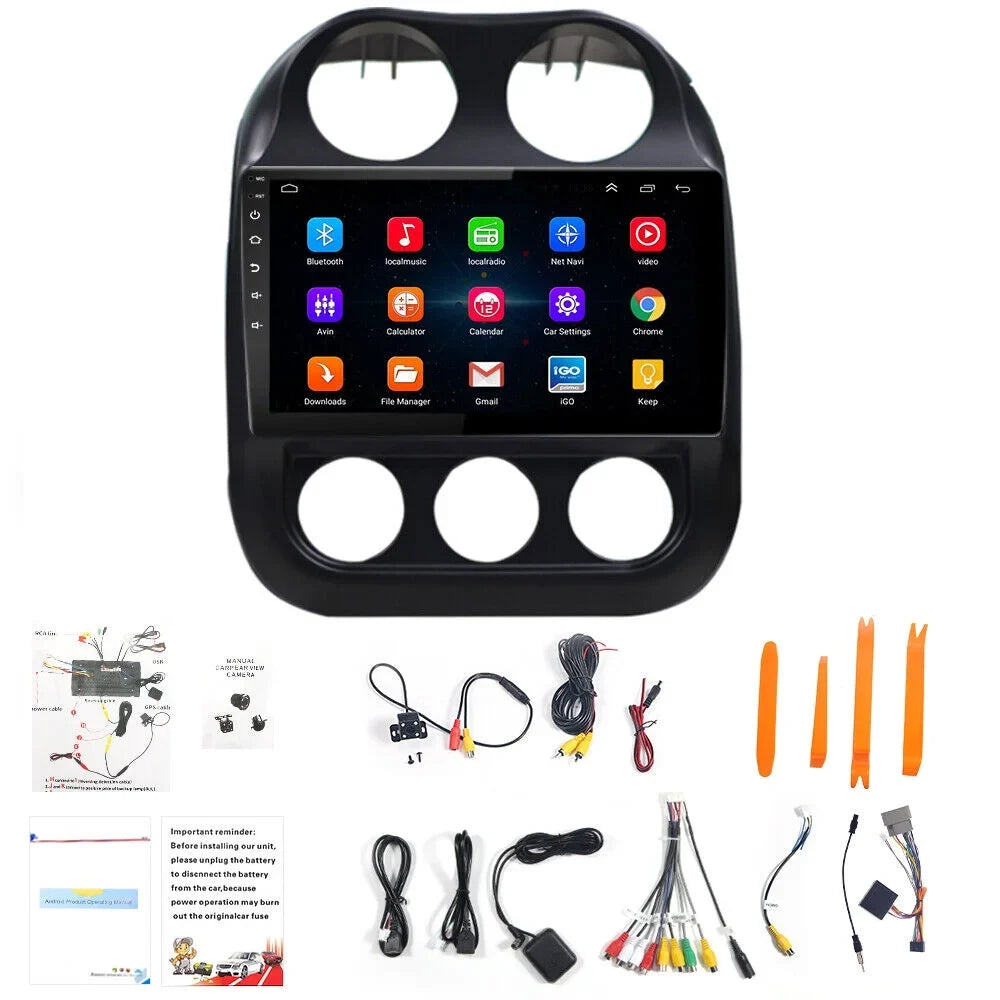 KingFurt Powerful Android 11 Car Radio GPS MP5 Player for Jeep Compass Patriot, Built-in Offline Map, FM Radio, Bluetooth & Reverse Camera