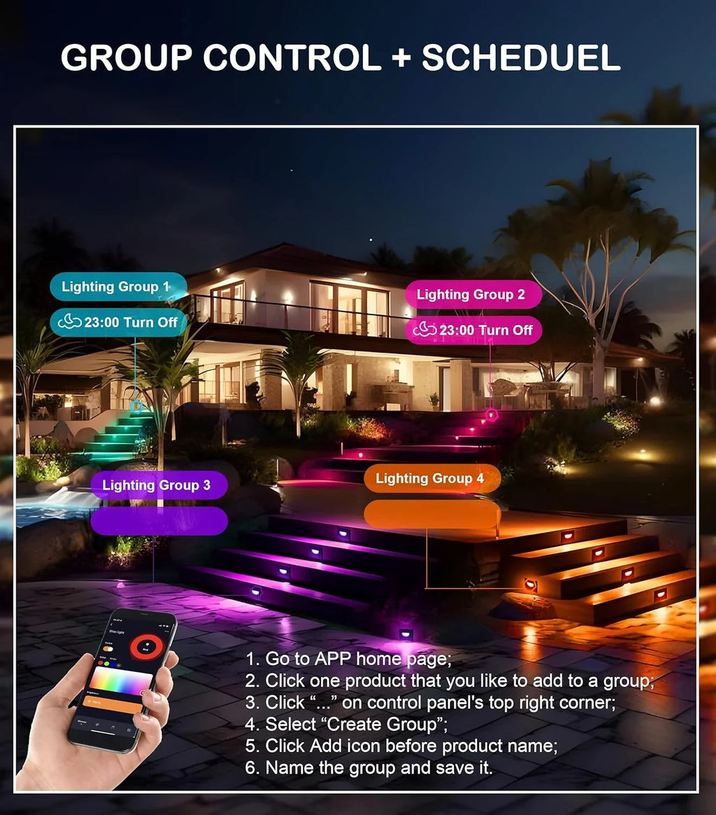 120V Indoor Outdoor Smart LED Step Lights, RGBCW Color Changing Stair Lights,3W 2700K-6500K,Hub Matching with and Google Home Assistant, 6 Pack