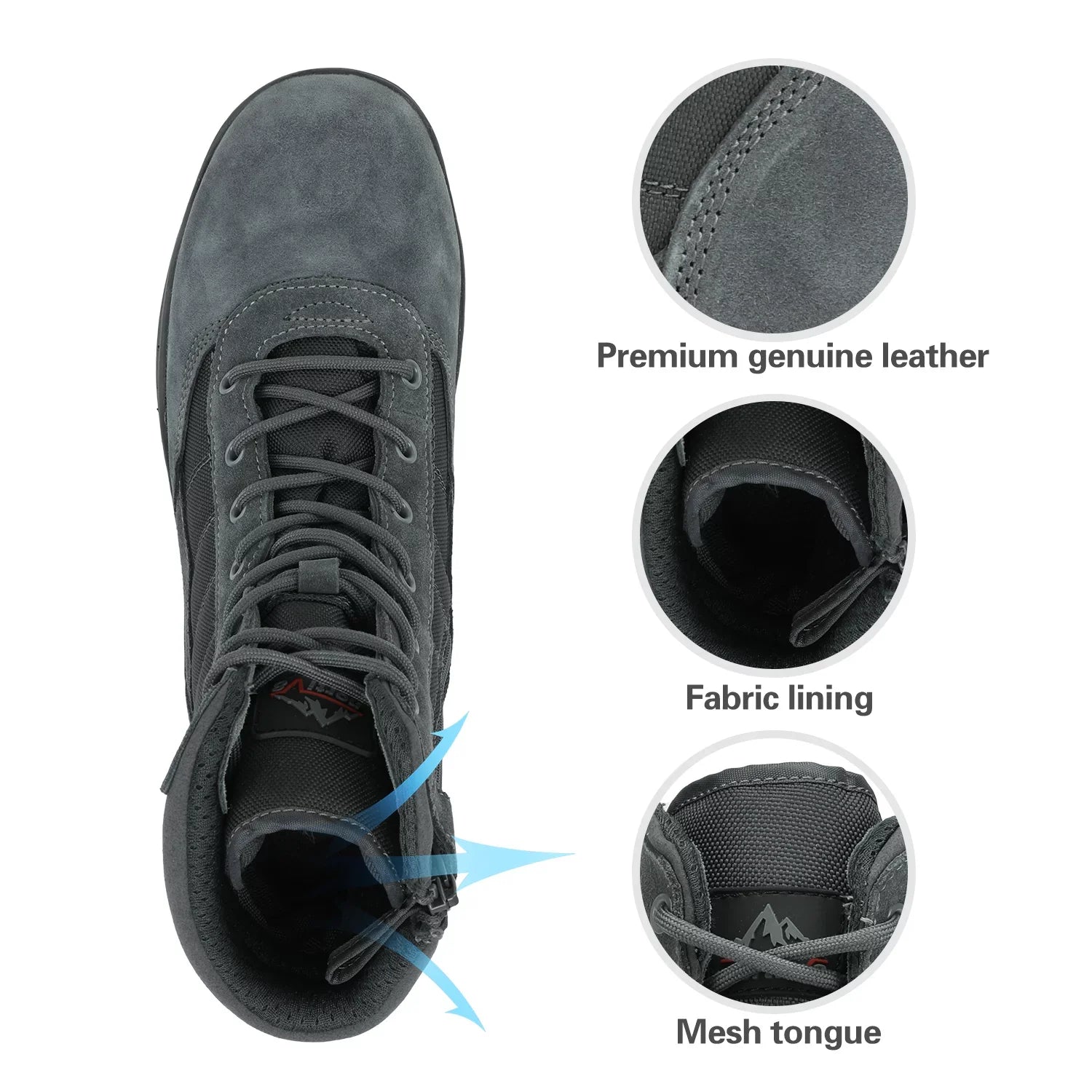 NORTIV 8 Men's Military Tactical Work Boots Side Zipper Leather Motorcycle Combat Boots (6-8 Inches)