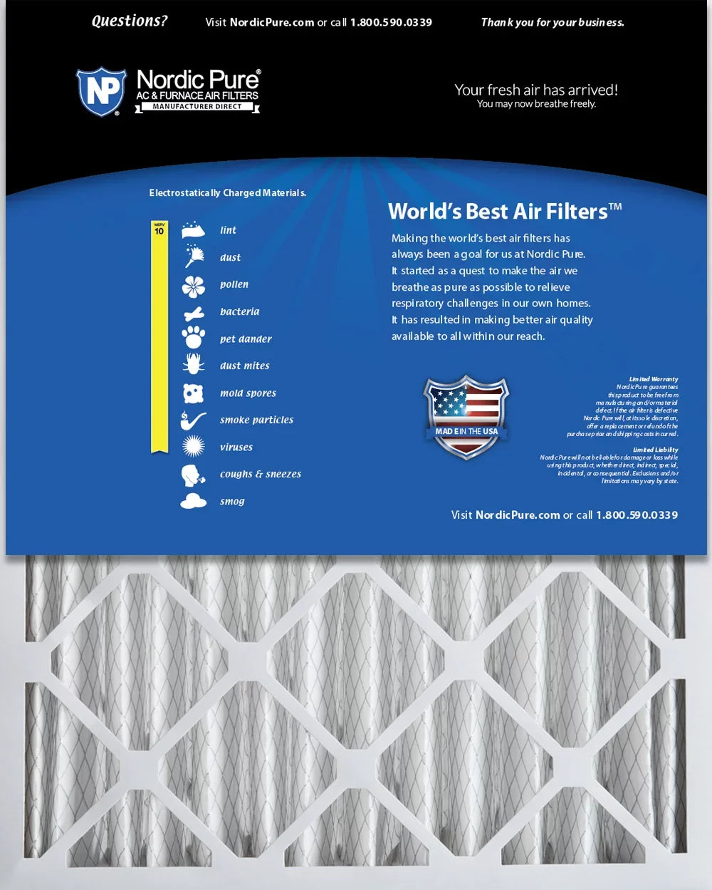Nordic Pure 20x25x4 (3 5/8) Pleated MERV 10 Air Filters 2 Pack