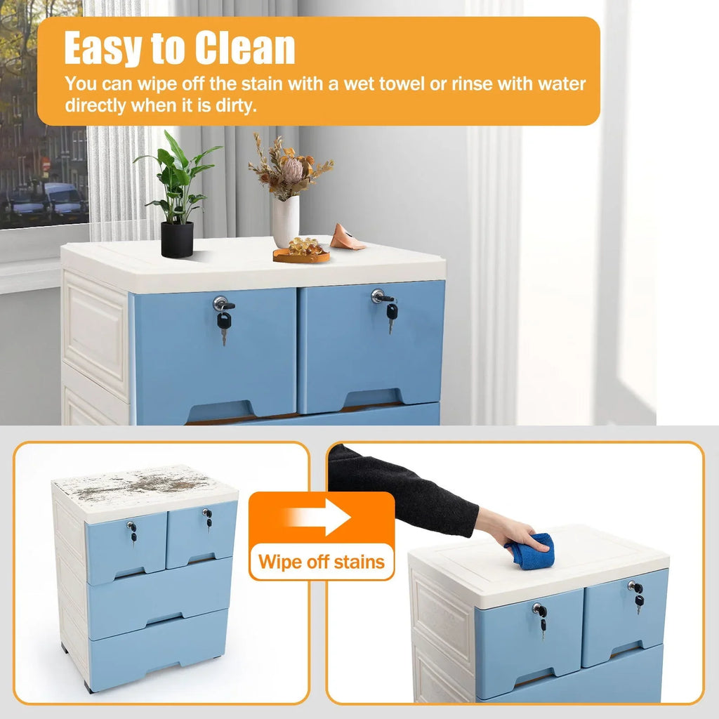 WUZSTAR 6 Drawer Plastic Storage Tower Closet Organizer with 4 rollers for Home, Office (Blue)