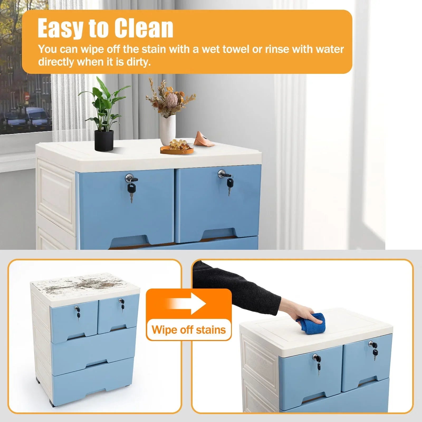 WUZSTAR 6 Drawer Plastic Storage Tower Closet Organizer with 4 rollers for Home, Office (Blue)