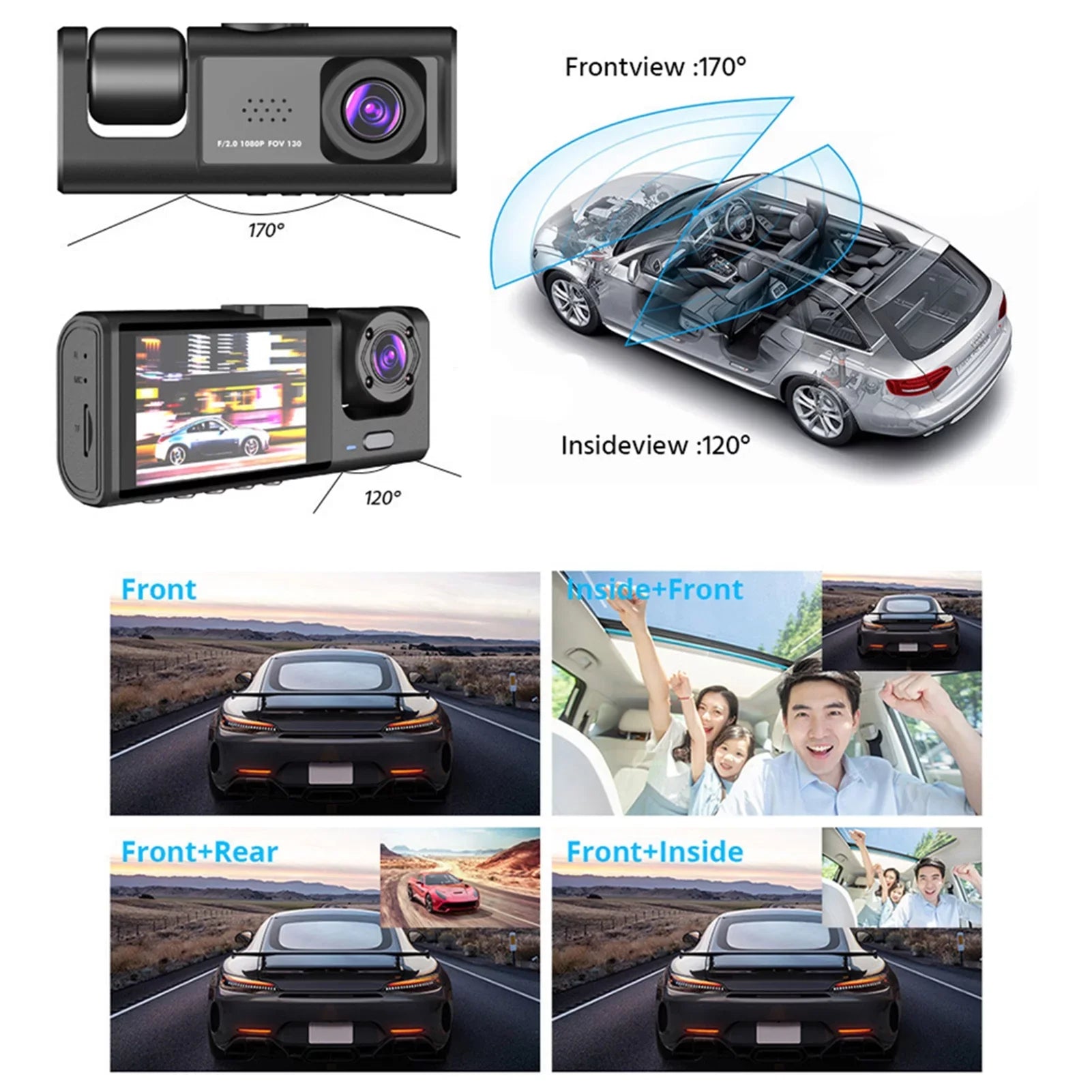 Shinysix Dash Cam Front and Rear Inside 3 Cameras 1080P+720P+480p Car Rearview Mirror Car Video Recording Camcorder Night Vision Car Camera Recorder Auto Safety Driving Recorder