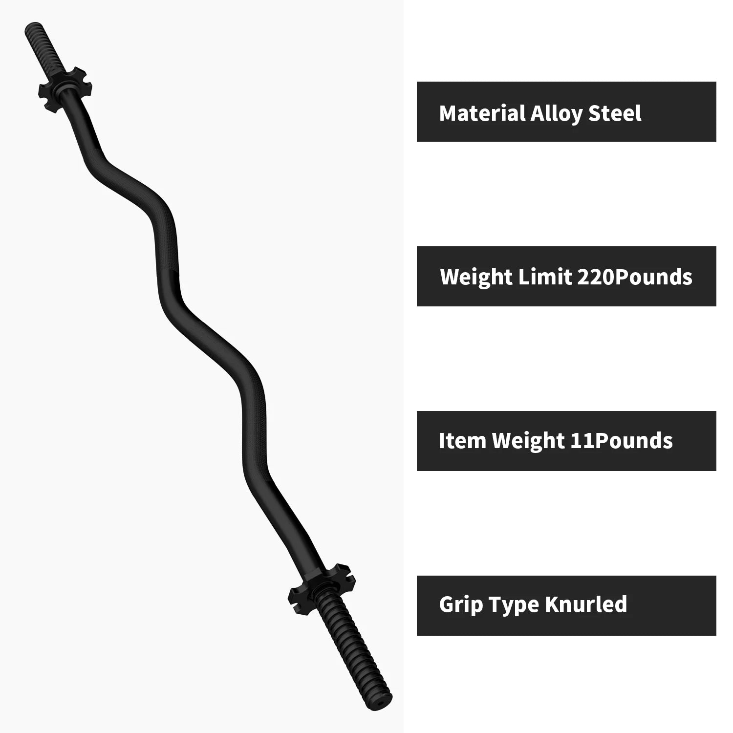 FIXTECH 47'' Olympic Curl Bar with Collars for All Standard Plates, 220-Pound Capacity, Black