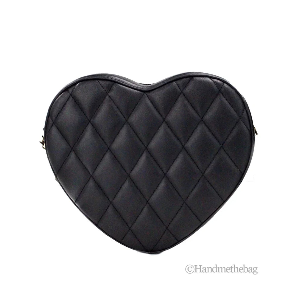 Kate Spade Love Shack Black Quilted Smooth Leather Heart Crossbody Bag