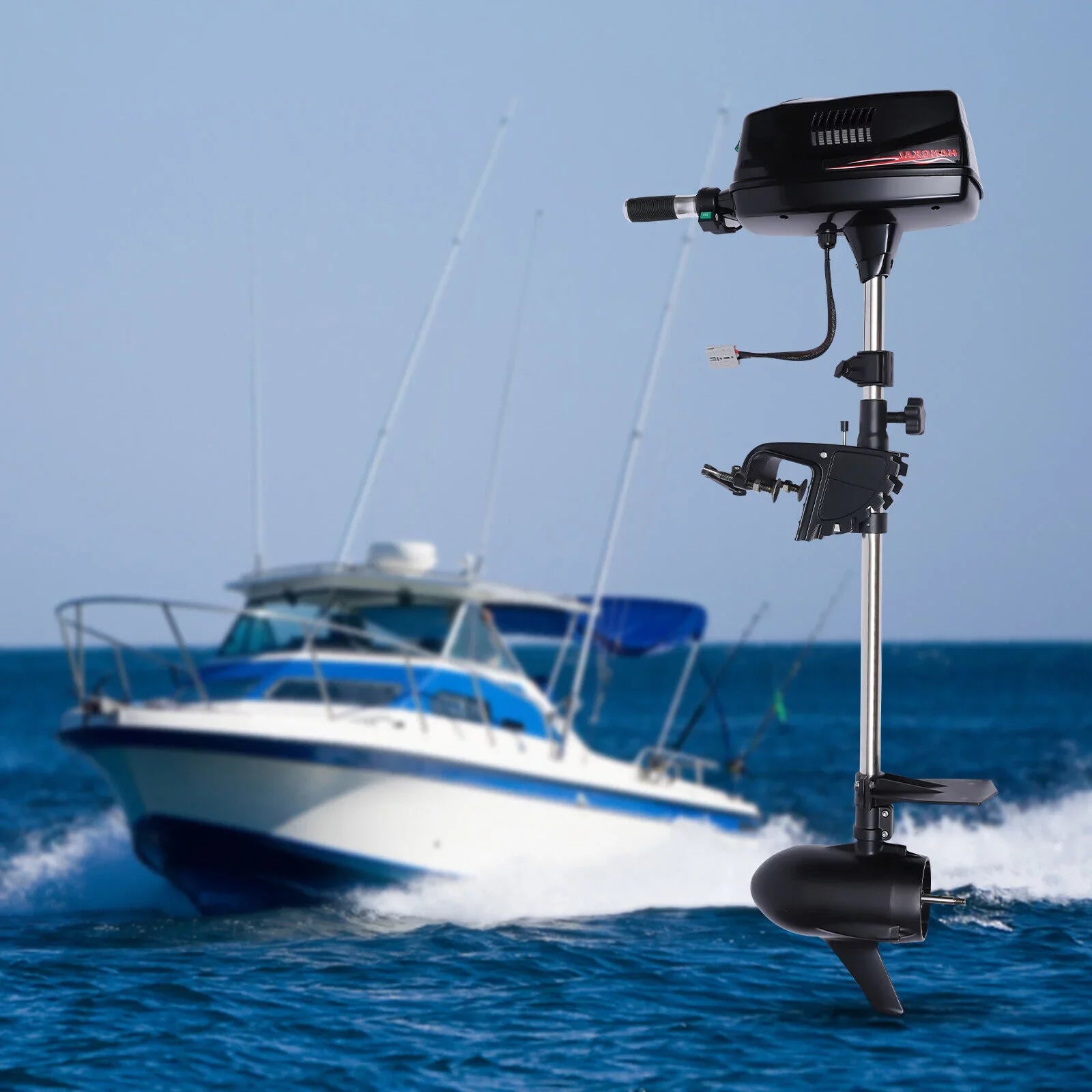 Miumaeov 10HP Electric Outboard Engine 60V 2200W Brushless Trolling Motor Jet Pump Propeller Fishing Watercraft Engine for Small Water Vehicles Inflatable Vessel Canoes Aluminum Fishing Vessel
