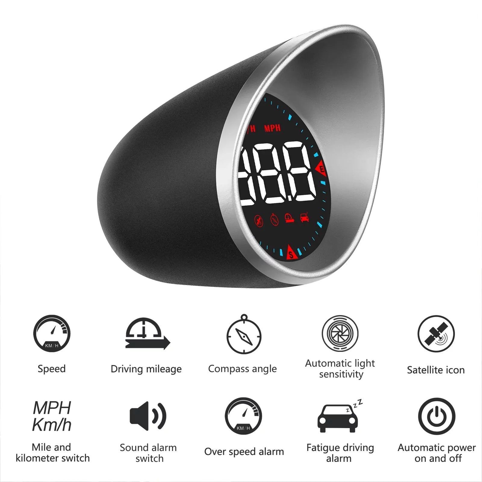 Car Head-up Display Digital Speedometer Display Driving Mileage, Compass Angle, Overspeed and Fatigue Driving