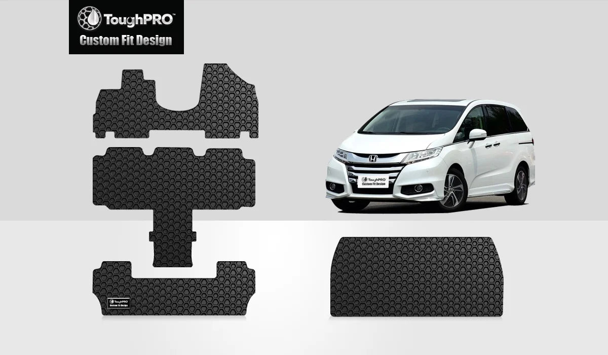 ToughPRO - Full Set with Cargo Mats Suitable with HONDA Odyssey - All Environment Heavy Duty (Made in USA) - Black Rubber - 2015