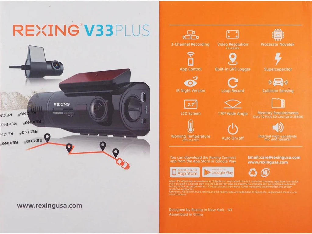 Rexing V33 3 Channel 1440p+1440p+1440p Resolution Dashcam with Front +Cabin +Rear camera, GPS BBY-V33