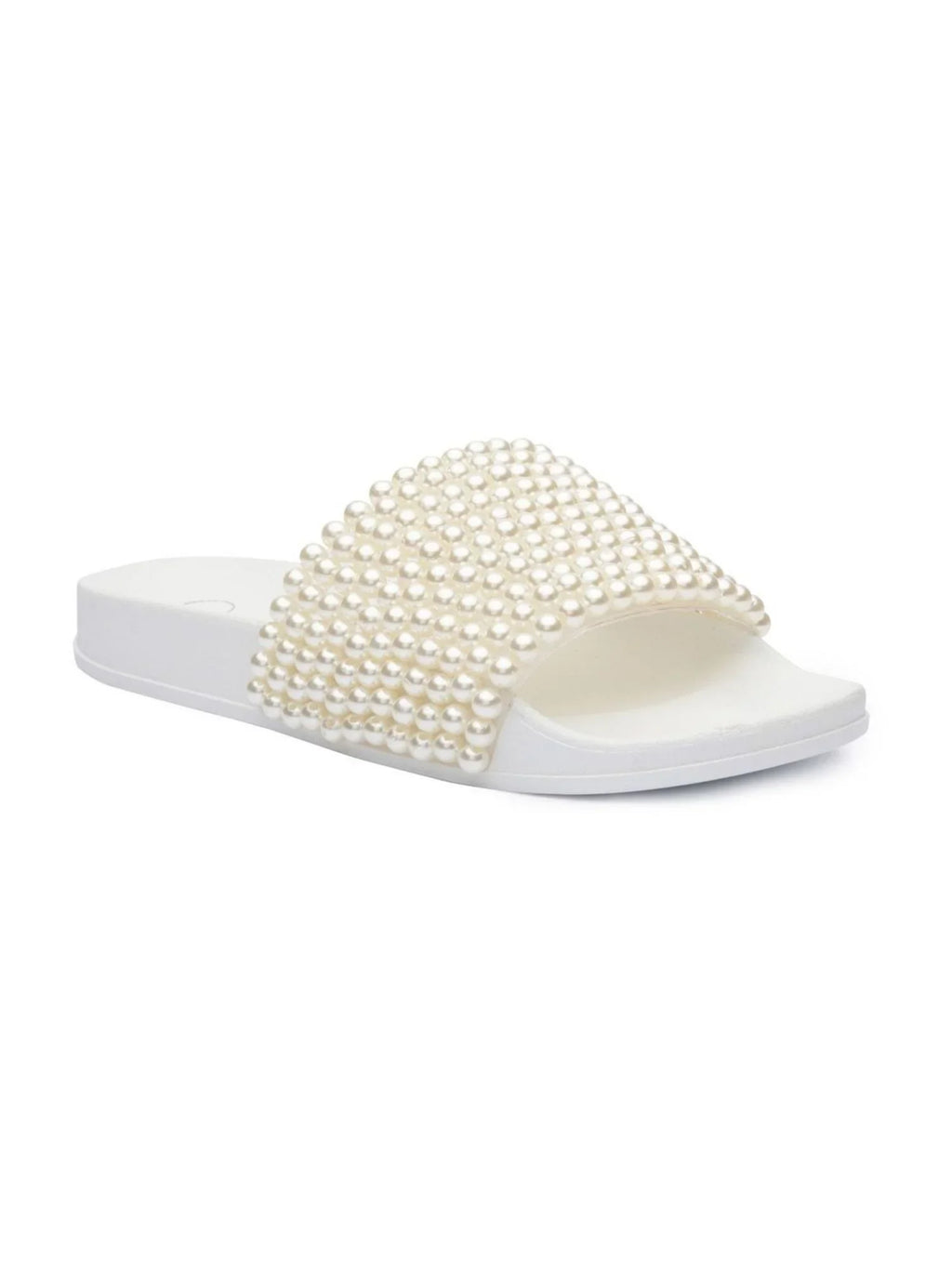 JESSICA SIMPSON Womens Ivory Pool Slide Beaded Saycie Round Toe Slip On Slide Sandals Shoes 8 M