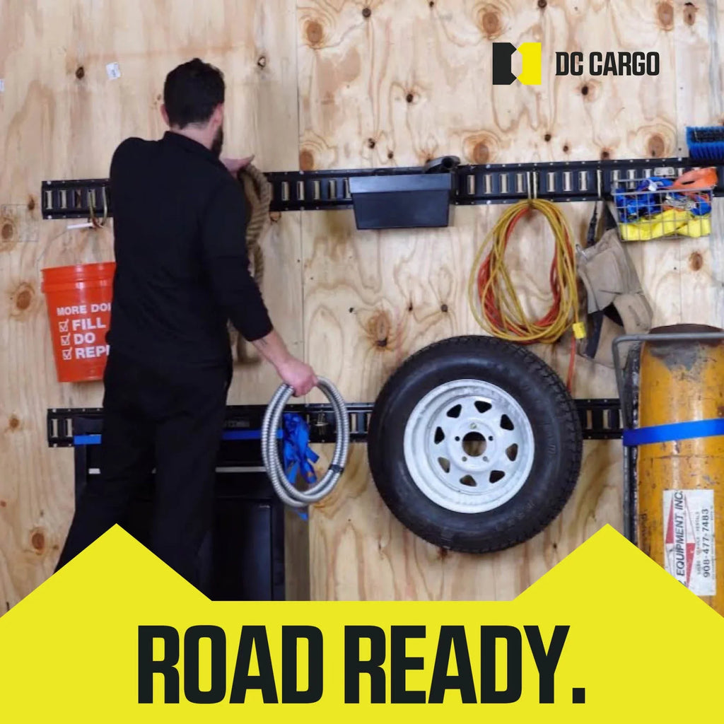 "DC Cargo Mall Four 8-ft E-Track Rails, Vertical Powder Coated TieDowns | Long Heavy Duty Steel Etrack Rails for Trucks, Trailers"