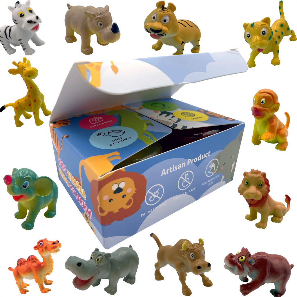 Kids Soap with Toys Inside Funny Animals Surprise Glycerin Soap Bar Collect All 12 Wild Animals Toys Moisturizing Handmade in USA Natural and Safe by Relaxcation 4 Set