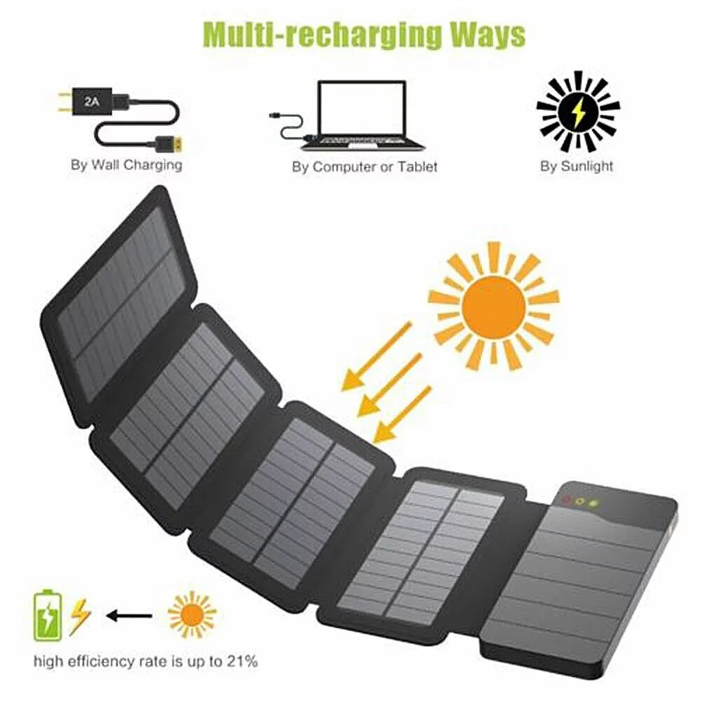 JLLOM Portable Solar Power Bank Mobile Phone Charger Panel Waterproof Outdoor Camping