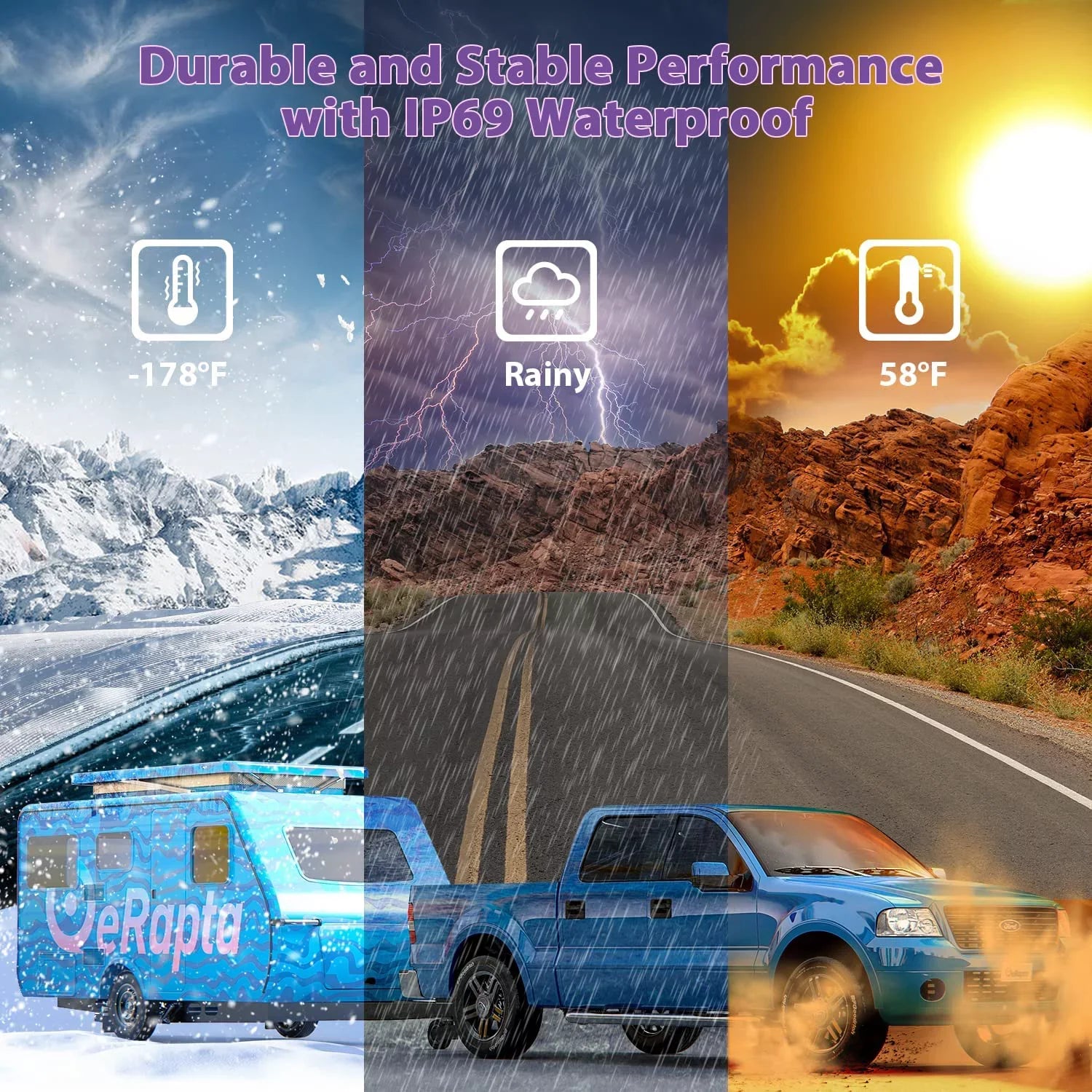 eRapta ERT11 Backup Camera, Rear View Reverse Camera for Car Truck Pickup SUV RV Van HD License Plate Front Rear Camera